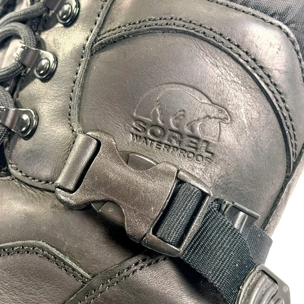 Sorel Conquest Winter Boots Mens 8 Black‎ Waterproof Insulated Rugged Gorpcore